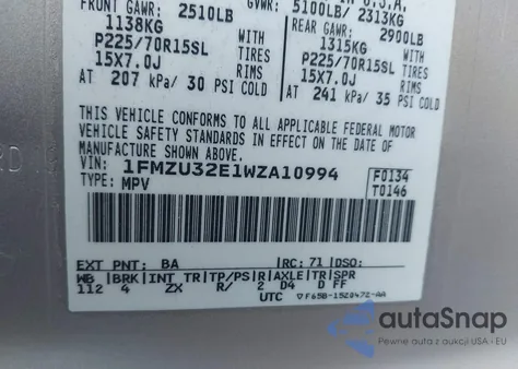 1998 Ford Explorer Eddie Bauer/Limited/Xl/Xlt из США, поврежденный, VIN 1FMZU32E1WZA10994